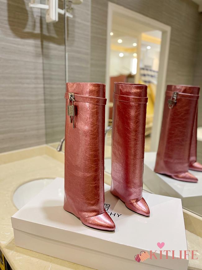 kitlife GIVENCHY Shark Lock Calfskin Leather Knee-hight Boots In Pink - 0001 - 1
