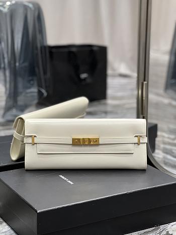 Kitlife SAINT LAURENT Manhattan embellished leather clutch bag white - 31 x 14 x 3 cm