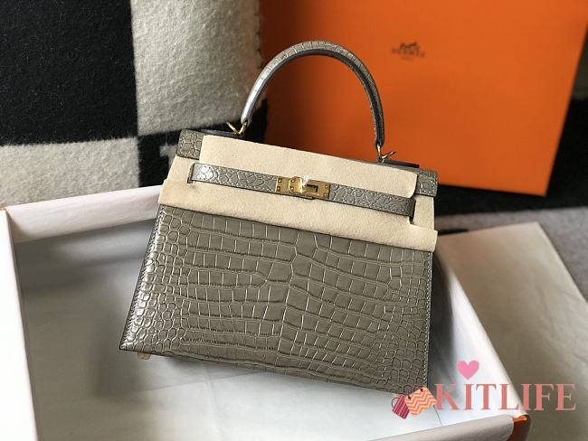 Kitlife Hermes kelly bag Gray Gold hardware - 25cm   - 1