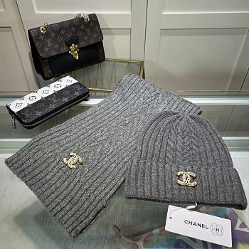 Chanel Knit Hat & Scarf Set gray 2023