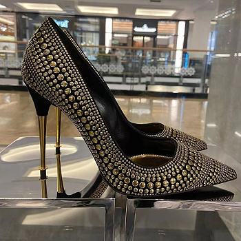 kitlife Tom Ford Black/Gold Studded Suede Pointed Toe Pumps 