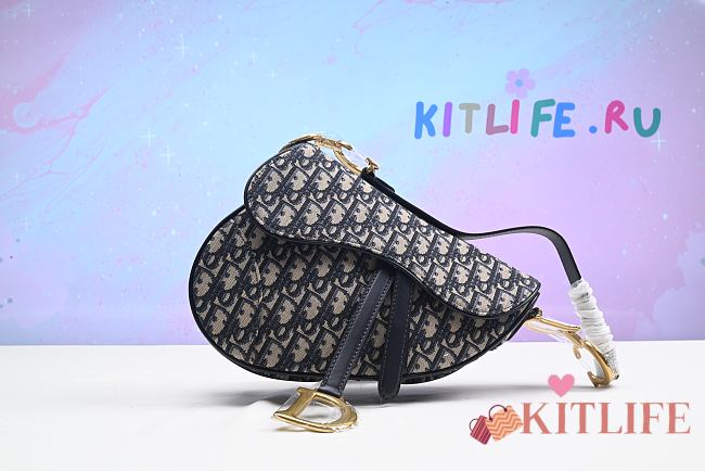 KITLIFE DIOR SADDLE BAG WITH STRAP Blue Dior Oblique Jacquard - 25.5 x 20 x 6.5 cm - 1