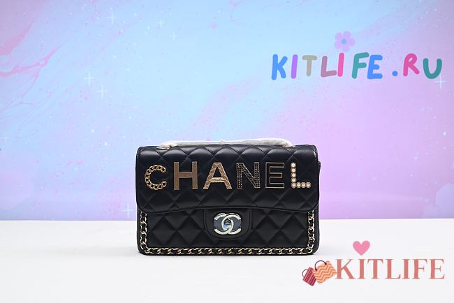 Kitlife Chanel Classic Flap Bag Letters Sheepskin Black – 23x14x7cm - 1