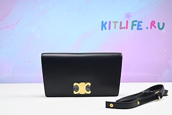 Kitlife Celine Triomphe Shoulder Bag In Shiny Calfskin Black – 26 cm