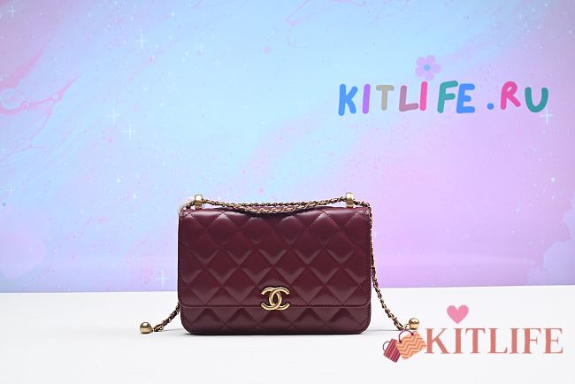 kitlife Chanel Mini Flap Bag Calfskin & Gold-Tone Metal Burgundy - 12x19x8 cm - 1