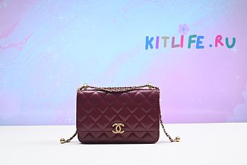 kitlife Chanel Mini Flap Bag Calfskin & Gold-Tone Metal Burgundy - 12x19x8 cm