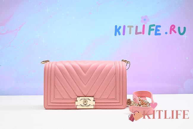 Kitlife Chanel Boy Light Pink Chevron Caviar - 25 x 14.5 x 8 cm - 1