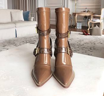 kitlife FENDI Brown Patent Strap Knee Boots - 105 mm heels