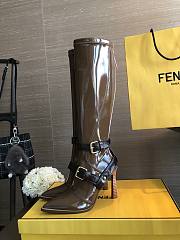 Kitlife FENDI Brown Patent Logo Strap Knee-High Boots - 105 mm heels - 4
