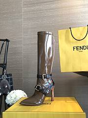Kitlife FENDI Brown Patent Logo Strap Knee-High Boots - 105 mm heels - 6