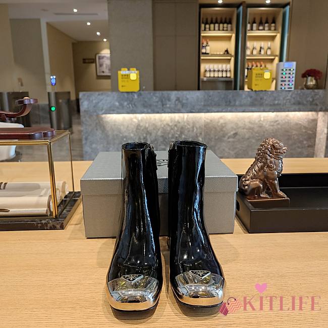 Kitlife PRADA Vernice Patent Cap-Toe Ankle Boots black - 45mm - 1