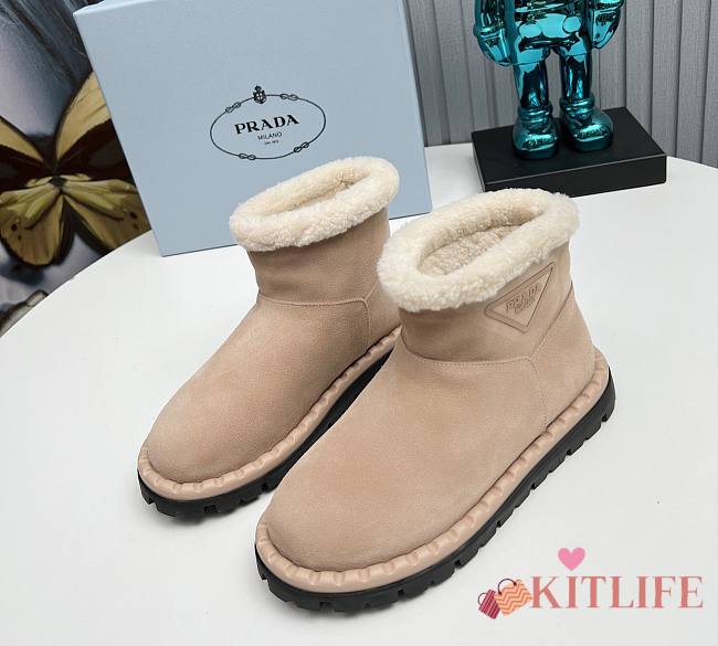 Kitlife Prada Women's Beige Logo-appliqué Padded Ankle Boot - 1