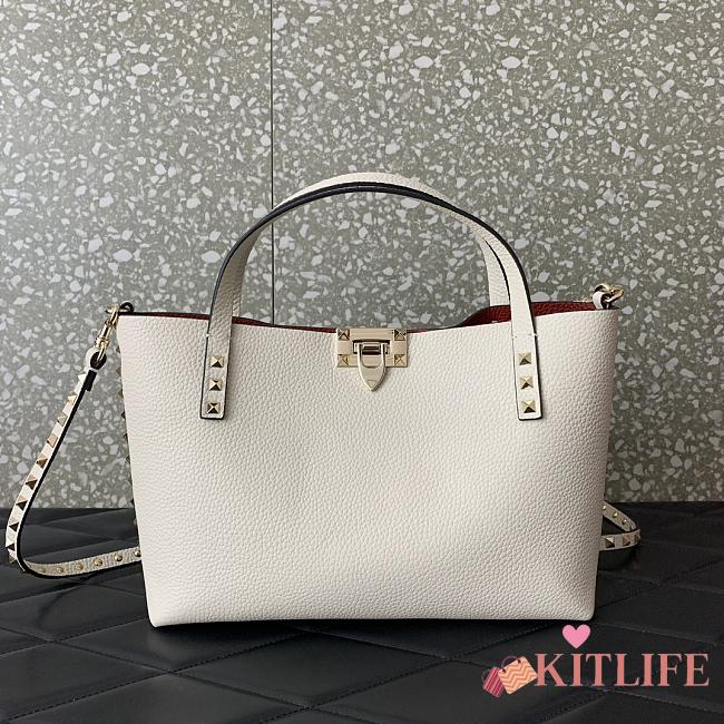 Kitlife VALENTINO GARAVANI white Rockstud Small Leather Tote Bag - 28x20x8 cm - 1