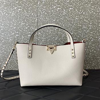 Kitlife VALENTINO GARAVANI white Rockstud Small Leather Tote Bag - 28x20x8 cm