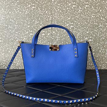 Kitlife VALENTINO GARAVANI blue Rockstud Small Leather Tote Bag - 28x20x8 cm