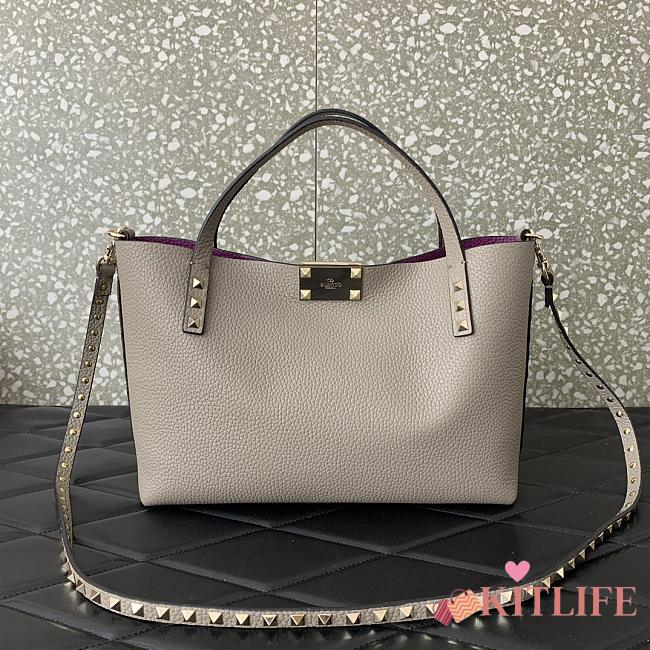 Kitlife VALENTINO GARAVANI gray Rockstud Small Leather Tote Bag - 28x20x8 cm - 1