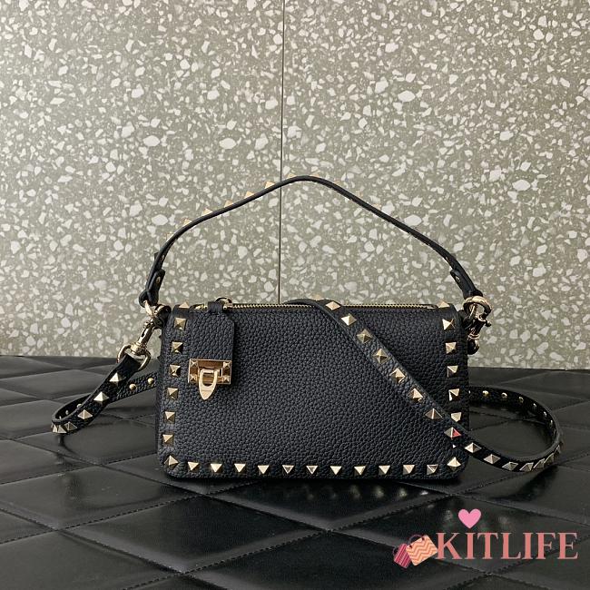 Kitlife Valentino Garavani Rockstud Leather Shoulder Bag Black - 19x13x7cm - 1