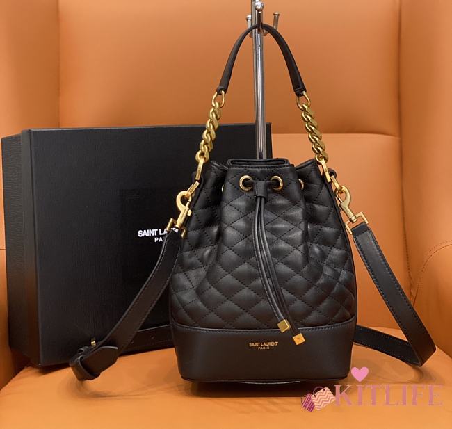 kitlife SAINT LAURENT Emmanuelle Small Quilted Lambskin Bucket Bag In Black - 14.5x20x12cm - 1