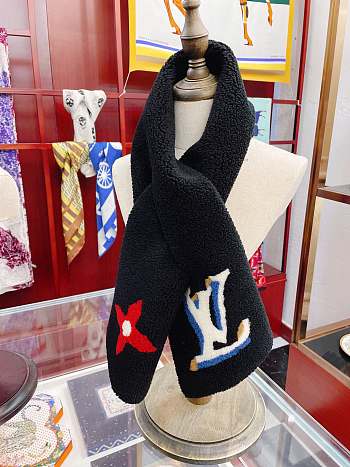 Kitlife louis vuitton Shearling Tuffetage Black Scarf - 104 x 14 cm