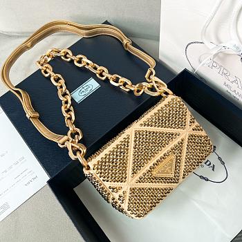 Prada mini crystal-embellished triangle logo shoulder bag gold - 17x11.5x6 cm