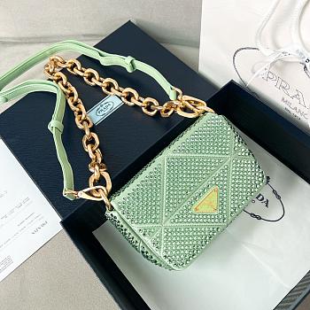 Prada mini crystal-embellished triangle logo shoulder bag green - 17x11.5x6 cm