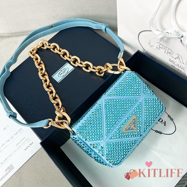 Prada mini crystal-embellished triangle logo shoulder bag blue - 17x11.5x6 cm - 1