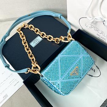 Prada mini crystal-embellished triangle logo shoulder bag blue - 17x11.5x6 cm