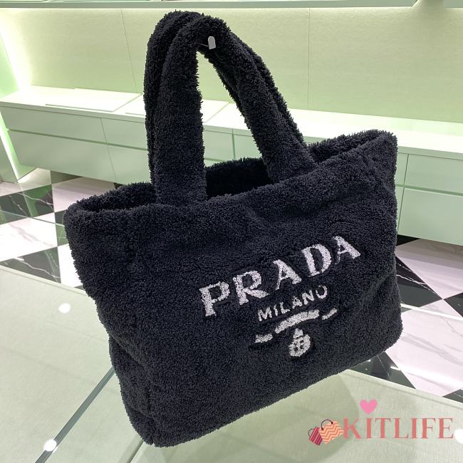 Kitlife Prada Logo Tote Terry Cloth Black bag - 34x 16x 40 cm - 1