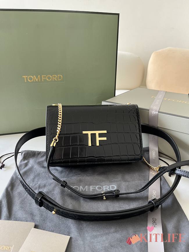 kitlife Tom Ford 2way black bag crocodile skin leather - 16x10x4 cm - 1