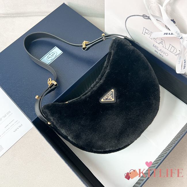 Kitlife Prada Arqué shearling and leather shoulder bag black - 22.5x18.5x6 cm - 1