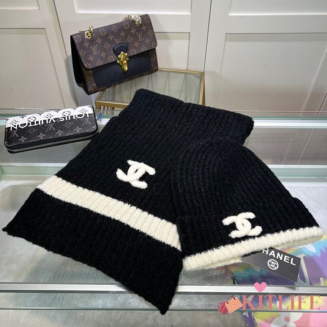 Chanel Knit Hat & Scarf Set Black 02 - 1