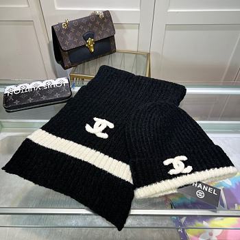 Chanel Knit Hat & Scarf Set Black 02