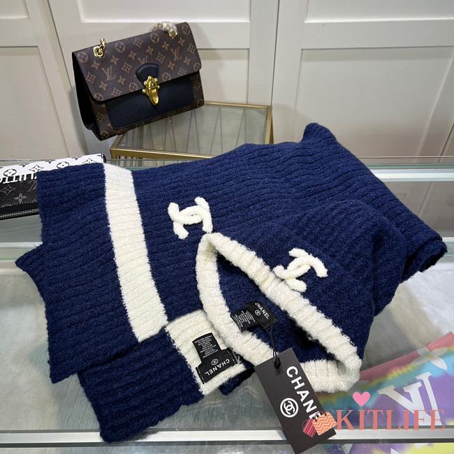 Chanel Knit Hat & Scarf Set Blue 02 - 1