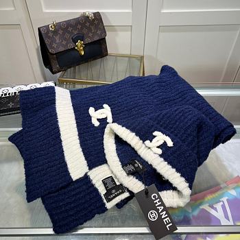 Chanel Knit Hat & Scarf Set Blue 02