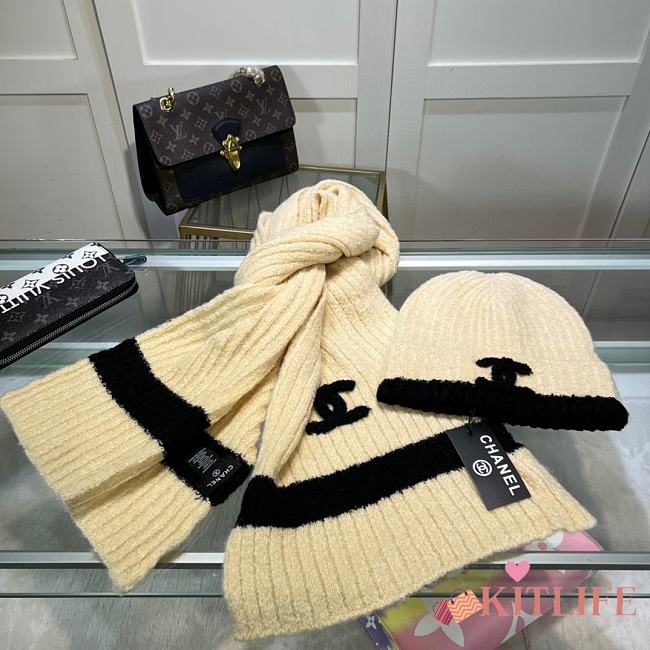 Chanel Knit Hat & Scarf Set Beige 02 - 1