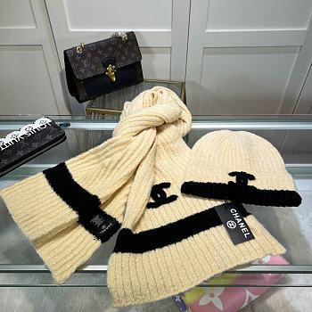 Chanel Knit Hat & Scarf Set Beige 02