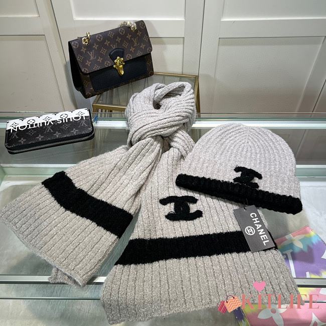 Chanel Knit Hat & Scarf Set gray 03 - 1