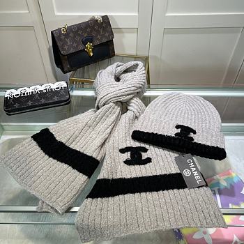 Chanel Knit Hat & Scarf Set gray 03