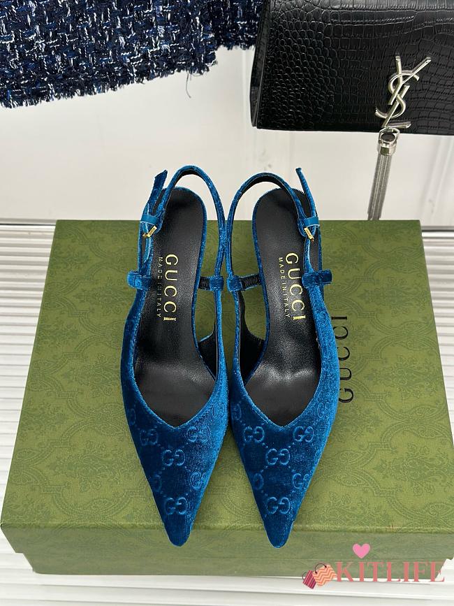 Kitlife gucci slingback pumps blue hight heel 4cm - 1