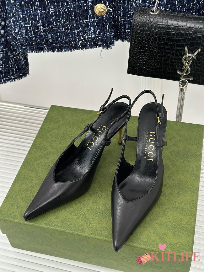Kitlife gucci slingback pumps black smooth leather - hight heel 4cm - 1