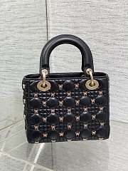 kitlife Dior lady Black Cannage Lambskin with Gold-Finish Butterfly Studs - 20cm - 3