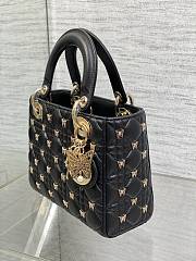 kitlife Dior lady Black Cannage Lambskin with Gold-Finish Butterfly Studs - 20cm - 2