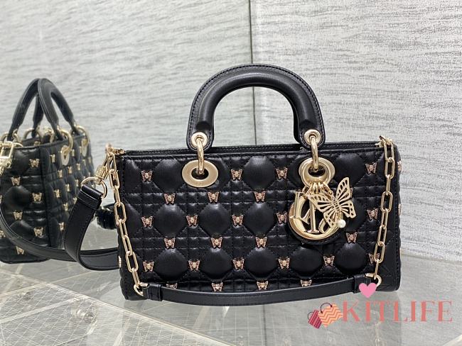 Kitlife Dior Lady Joy bag black Cannage Lambskin with Gold-Finish Butterfly Studs - 26cm - 1