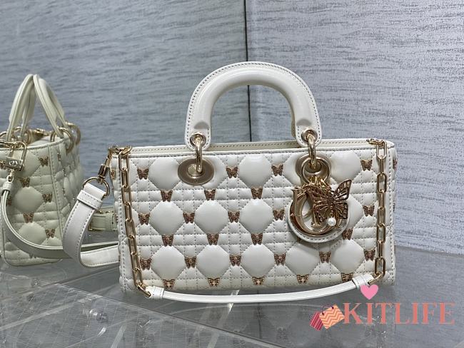 Kitlife Dior Lady Joy bag white Cannage Lambskin with Gold-Finish Butterfly Studs - 26cm - 1