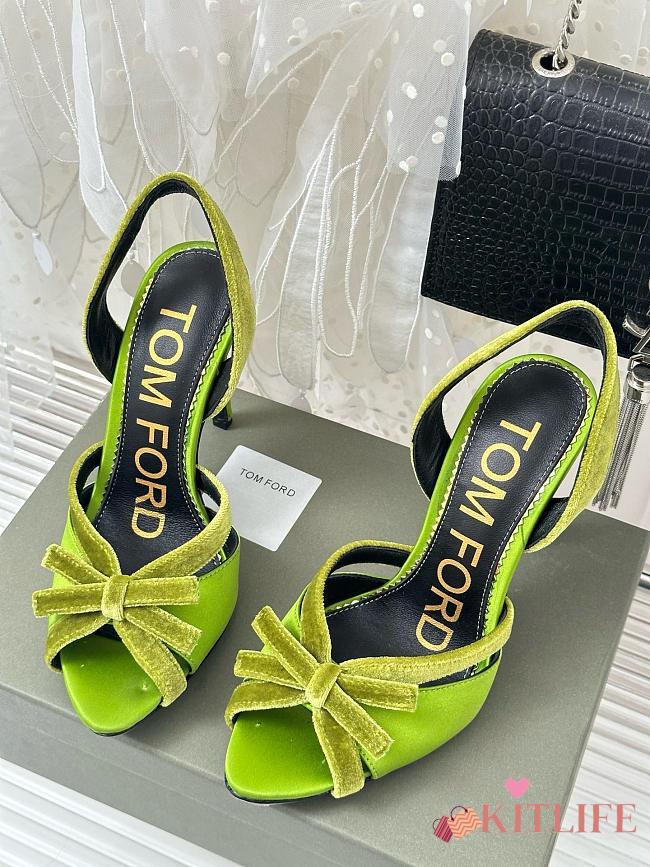Kitlife TOMFORD Satin SATIN&Velvet Bow slingback green - heels 105mm - 1