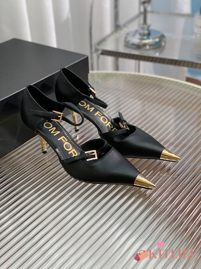 Kitlife TOM FORD Double Strap Mary Jane Satin Pumps Black - 7.5cm - 1