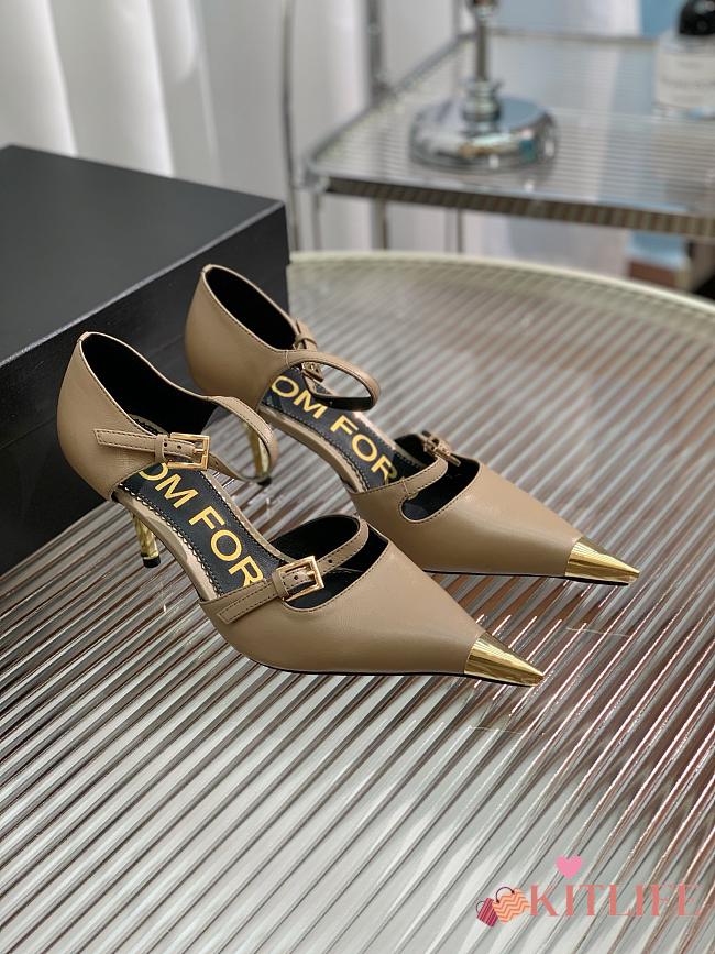 Kitlife TOM FORD Double Strap Mary Jane Satin Pumps Beige - 7.5cm - 1