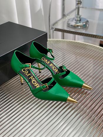 Kitlife TOM FORD Double Strap Mary Jane Satin Pumps Green - 7.5cm