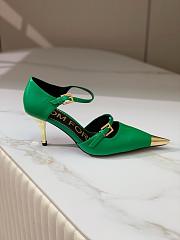 Kitlife TOM FORD Double Strap Mary Jane Satin Pumps Green - 7.5cm - 3