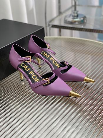 Kitlife TOM FORD Double Strap Mary Jane Satin Pumps Violet - 7.5cm